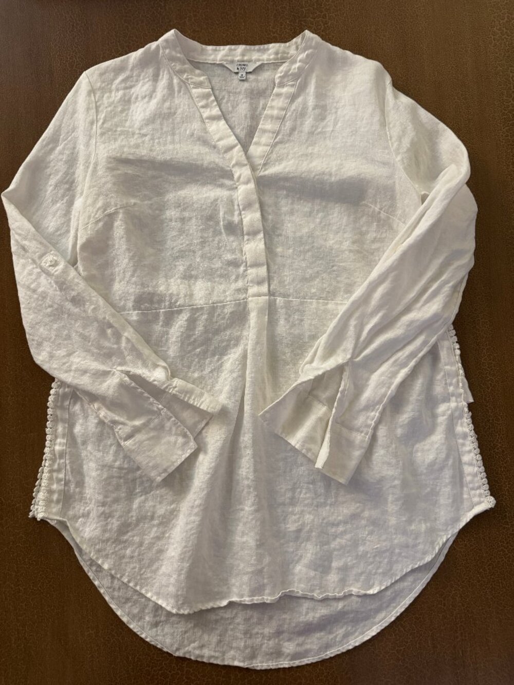 Crown & Ivy Split Neck Line Linen Long Length Shirt in Size Medium